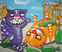 Алкосерия.Коты Декаденты. Лето 60х70см х.а. Вася Ложкин